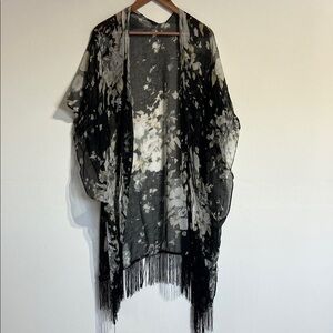 Floral Black and White Kimono Cardigan